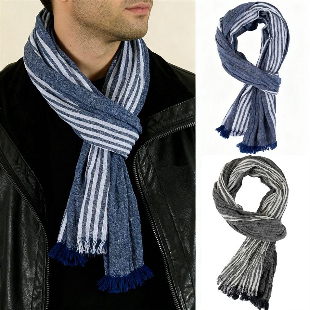 Cotton Linen Yarn-dyed Winter Men's Scarf Tassel Neckerchief  Wrap  Autumn Winter Warm