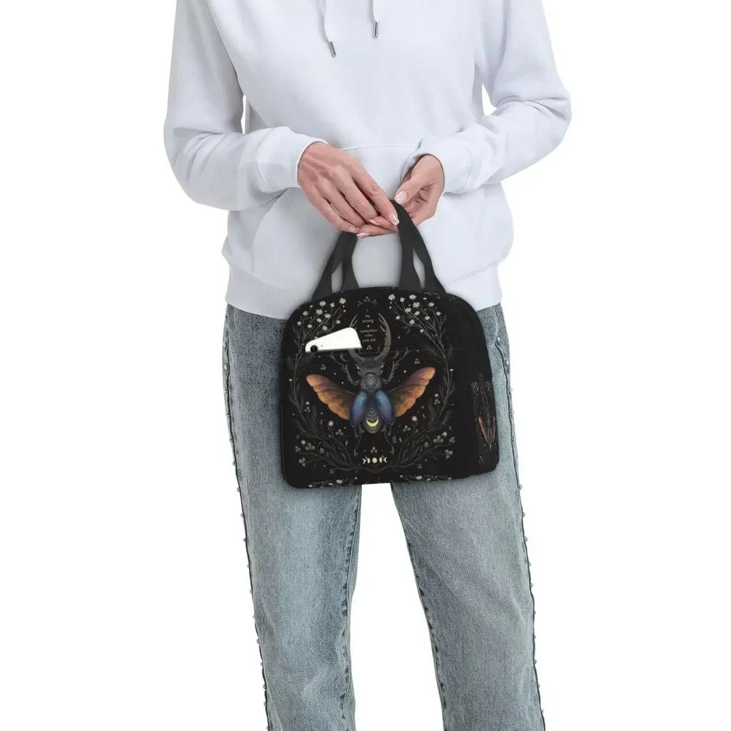 Gothic Death Moth Occult Witchcraft Insulated Lunch Bag for Women Cooler Thermal Food Box Tote Portable Lunch Boxes Container