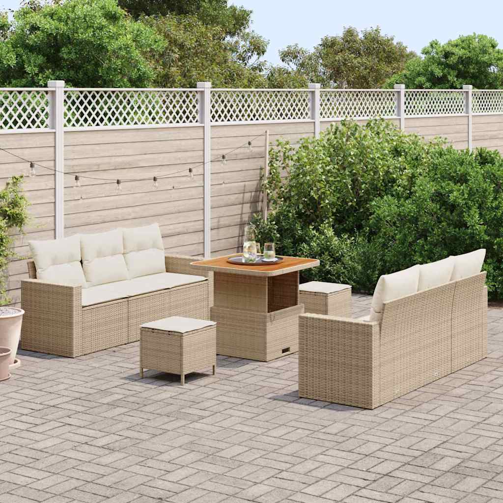 Garden Sofa Set with Cushions 9 Pieces Beige Poly Rattan