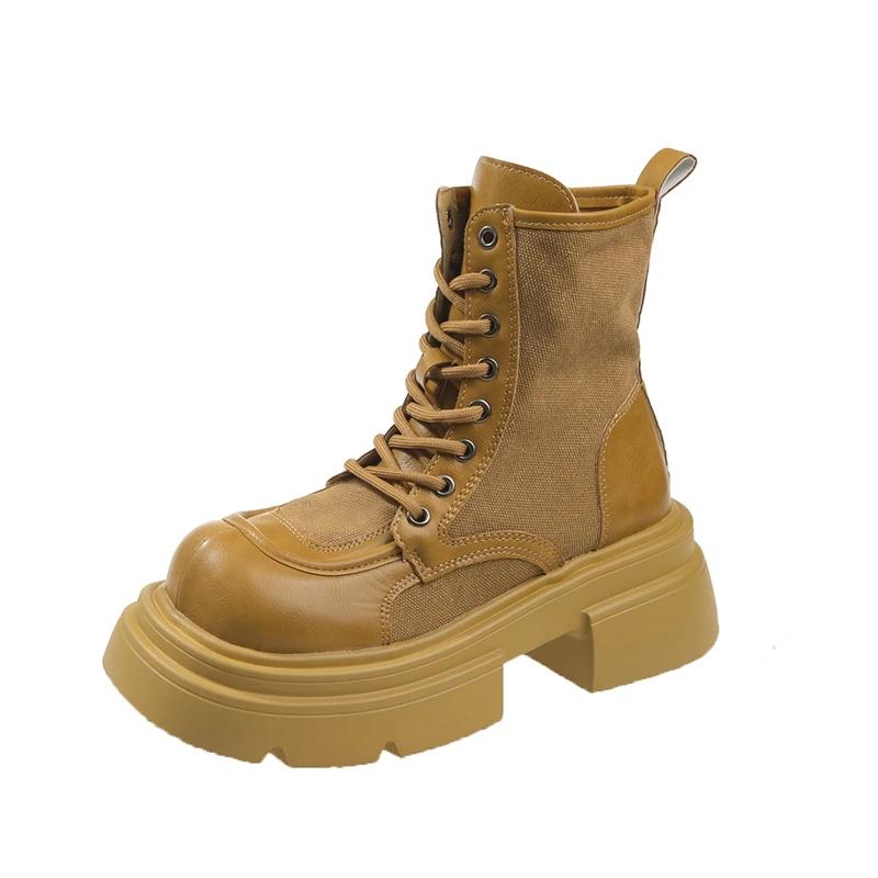 Fashion 2024 New Internet Famous Lace Up Fashion Boots for Women Round Toe Side Zipper Thick Soled Casual Knight Boots Plus Size 40