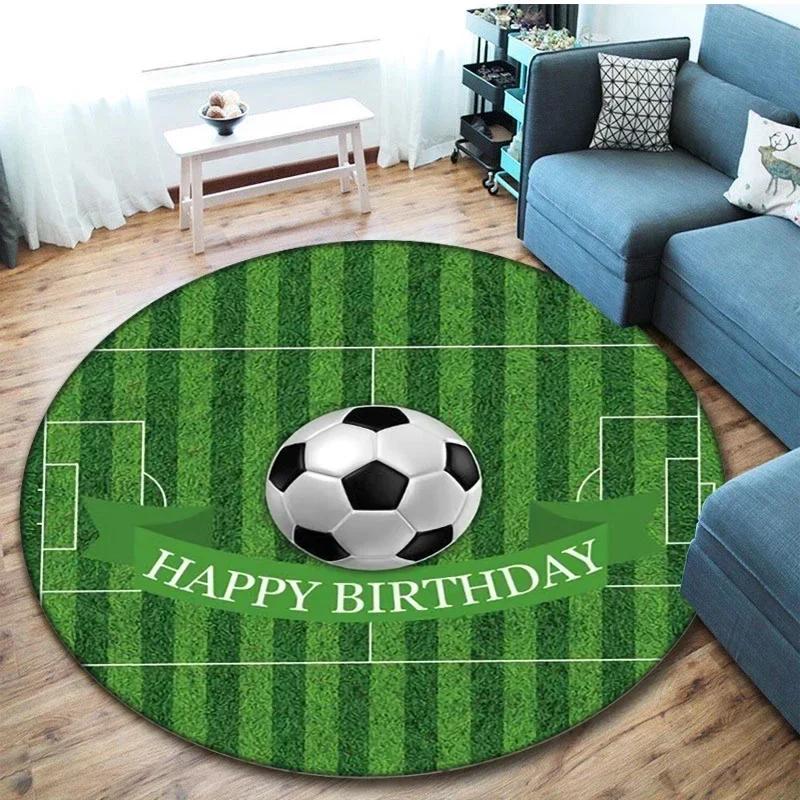 Soccer Round Rug Football Circle Carpet Non-slip Sports Theme Floor Mat for Bedroom Kitchen Living Room Bath Rugs Kids Teen Gift