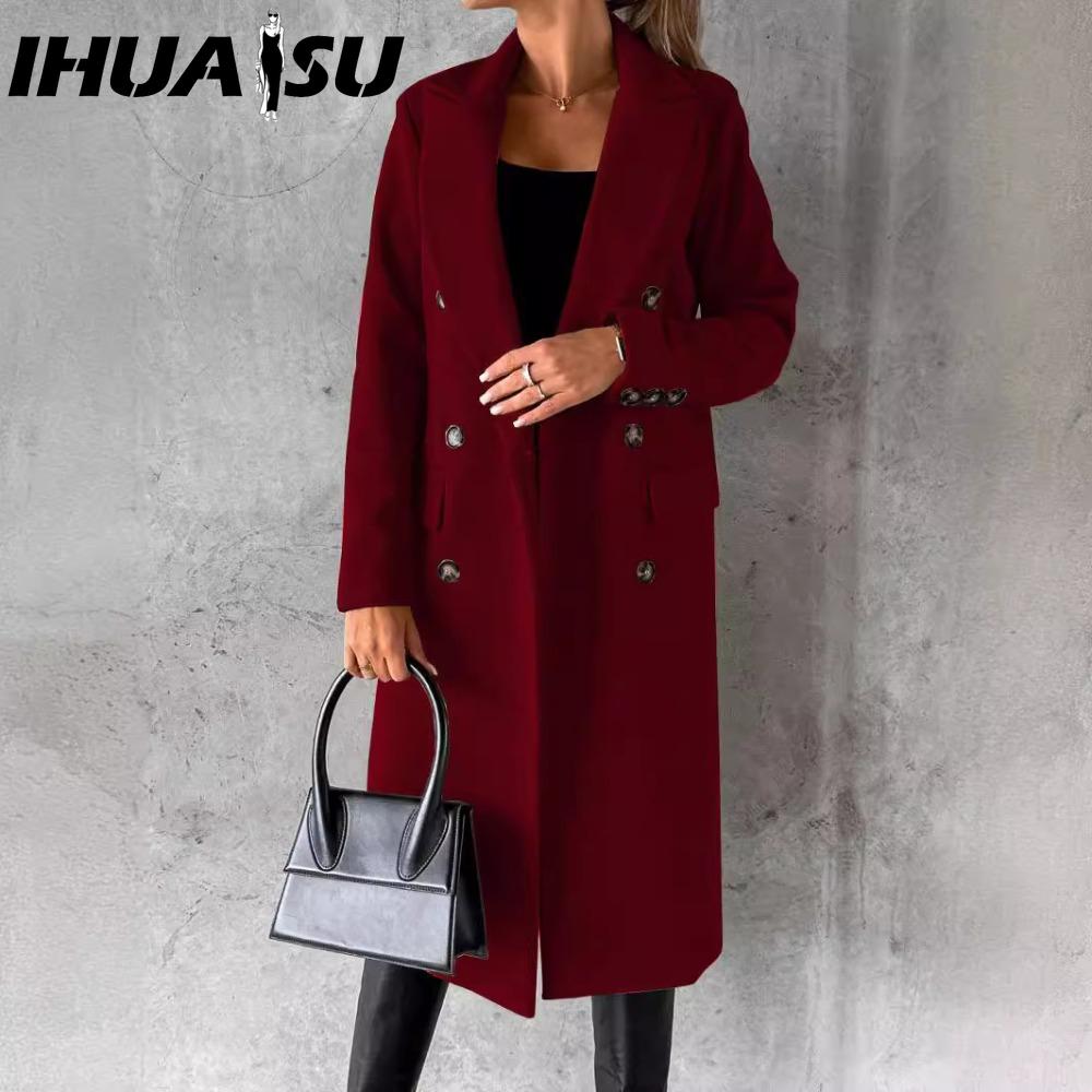 

IHUASU Женские винтажные повседневные куртки и пальто с клетчатым принтом, с длинным рукавом, с воротником поло, на осень-зиму XXXL бордовый