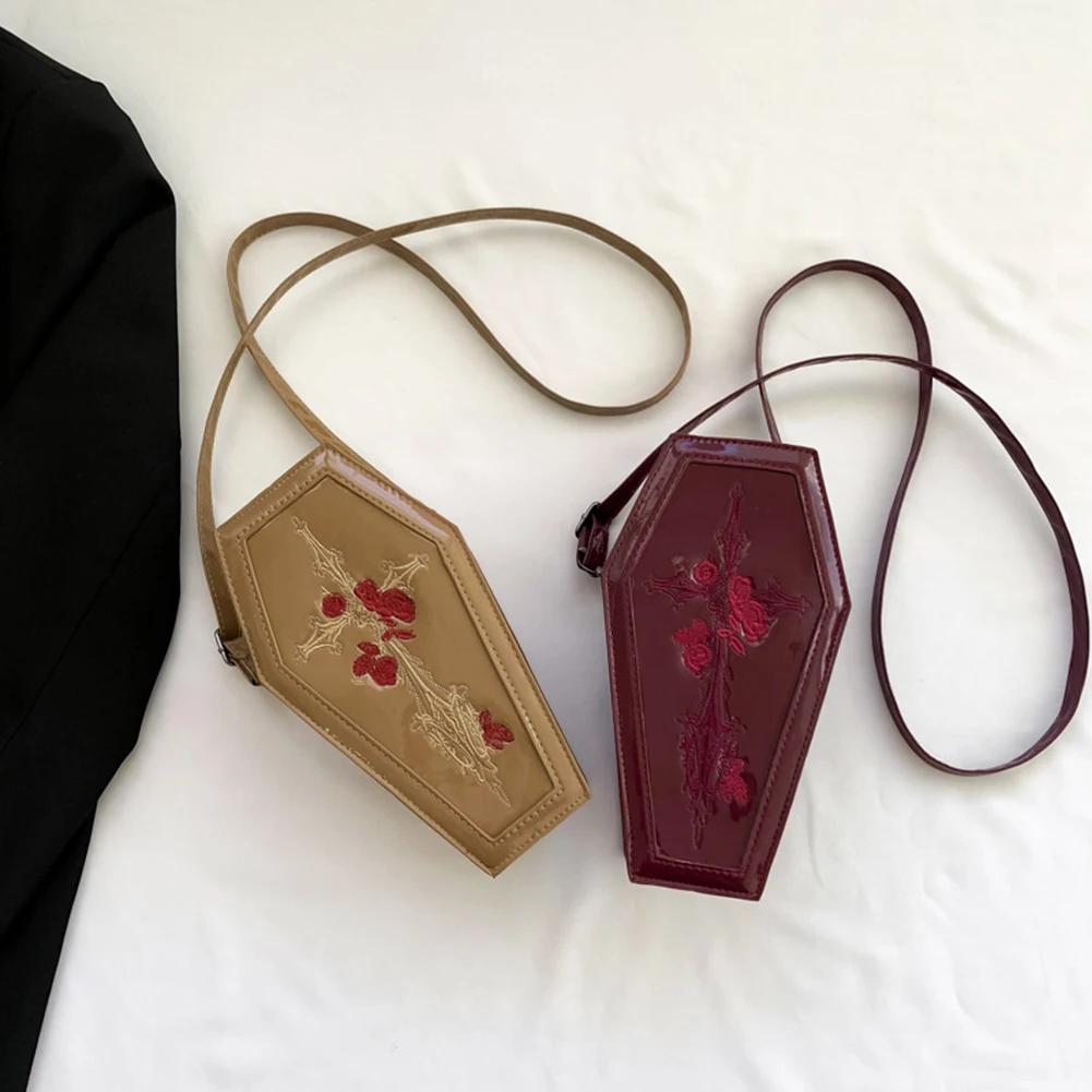 Women Coffin Satchel Purse Cartoon Gothic Crossbody Bag Versatile Rose Crossbody Pouch Gothic Coin Purse Halloween Purse