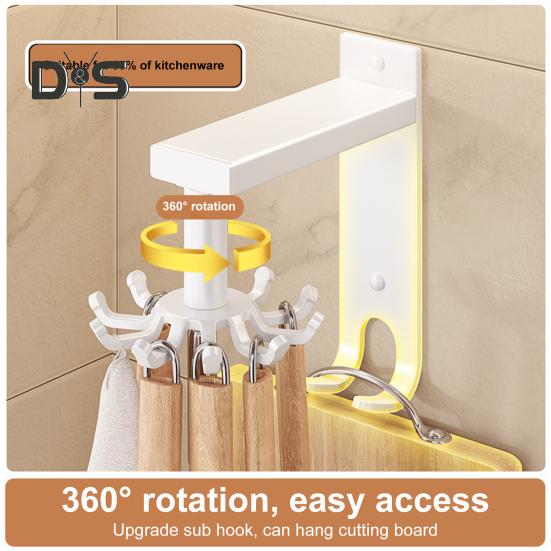 Kitchen Rotating Hooks for Utensils 10 Claw Cooking Utensil Rack for Spoons Pot Rags 360 Degrees Rotation Wall-Mounted Hanger Holder