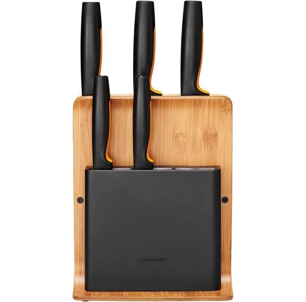 Fiskars Functional Form Knife Set with Bamboo Block, 5 Pieces (1057552)