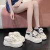 Fashion 9.5cm Increasing Height Women Slippers 2024New Summer Autumn Canvas Mules Shoes Ladies Round Toe High Wedge Platform Slides Shoe