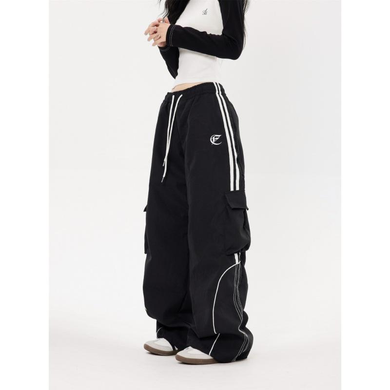 Unisex Striped Elastic Waist Wide-Leg Casual Pants