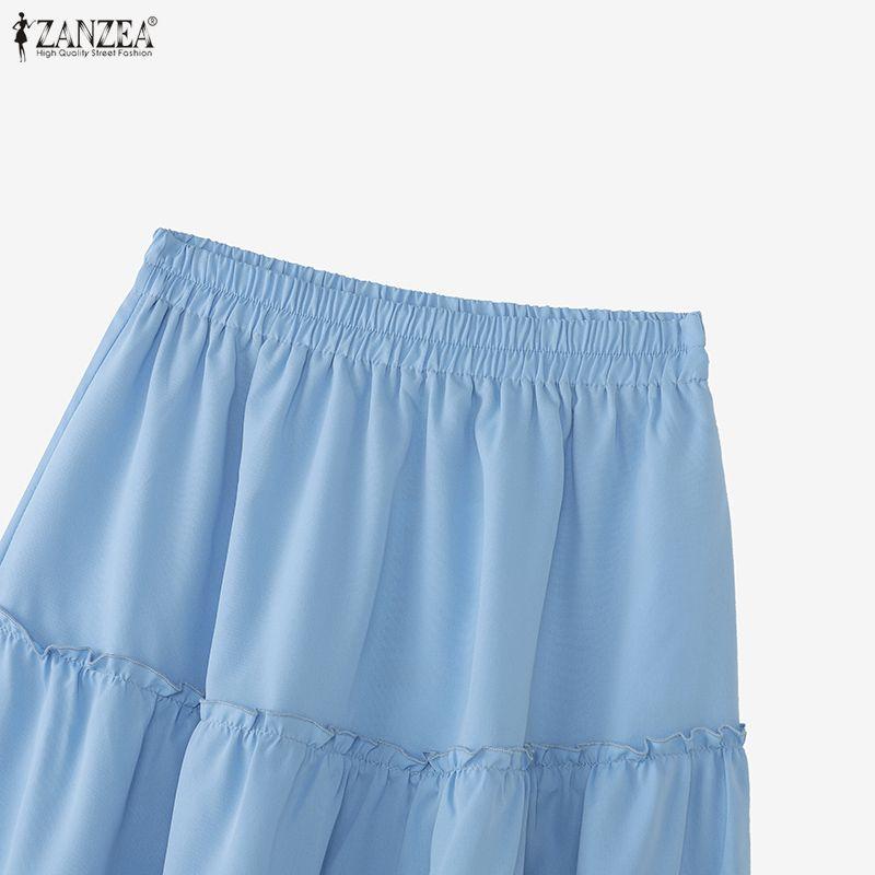 ZANZEA Women Casual Elastic Waist Solid Color Loose Long Skirts