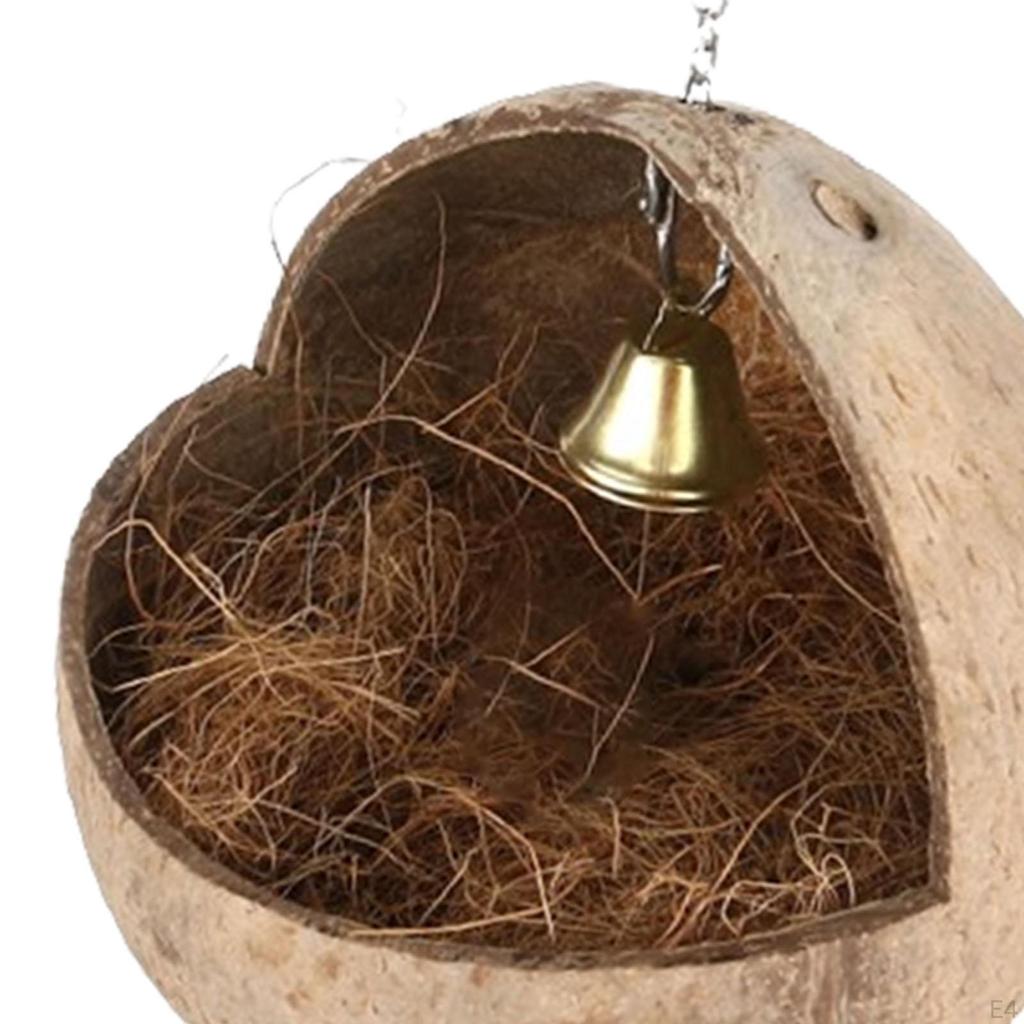 Coconut Bird Nest Hut Breeding Cage Decor Garden Portable Pet Habitat Small Animals House