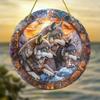 2D Flat Bohemian Style Three Wolves Mountain Scene Acrylic Decoration Sign, Stained Glass Design, Home Decor Plaque Hanging Wall Art Decorative Garden