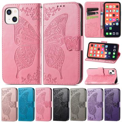 Husă tip portofel cu flori de fluture în relief de lux pentru Iphone 14 Pro Max 13 12 11 Se 2022 X Xr Xs Max pentru Iphone 8 7 6 6s Plus