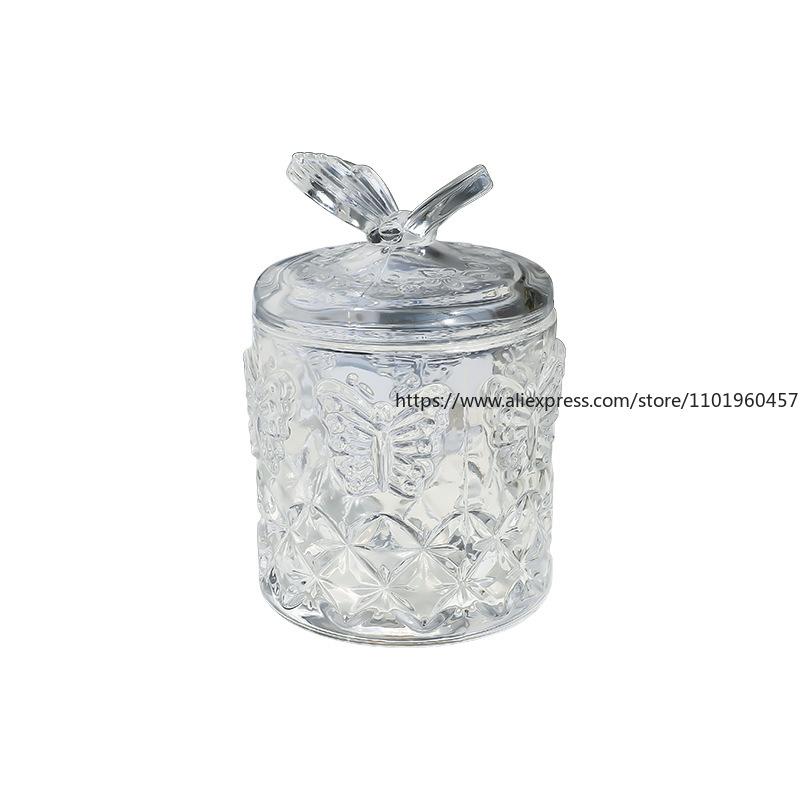 Instagram-style Embossed Glass Flower Storage Box Candy Jar Decorative Cotton Swab and Toothpick Holder Butterfly-lid Pencil