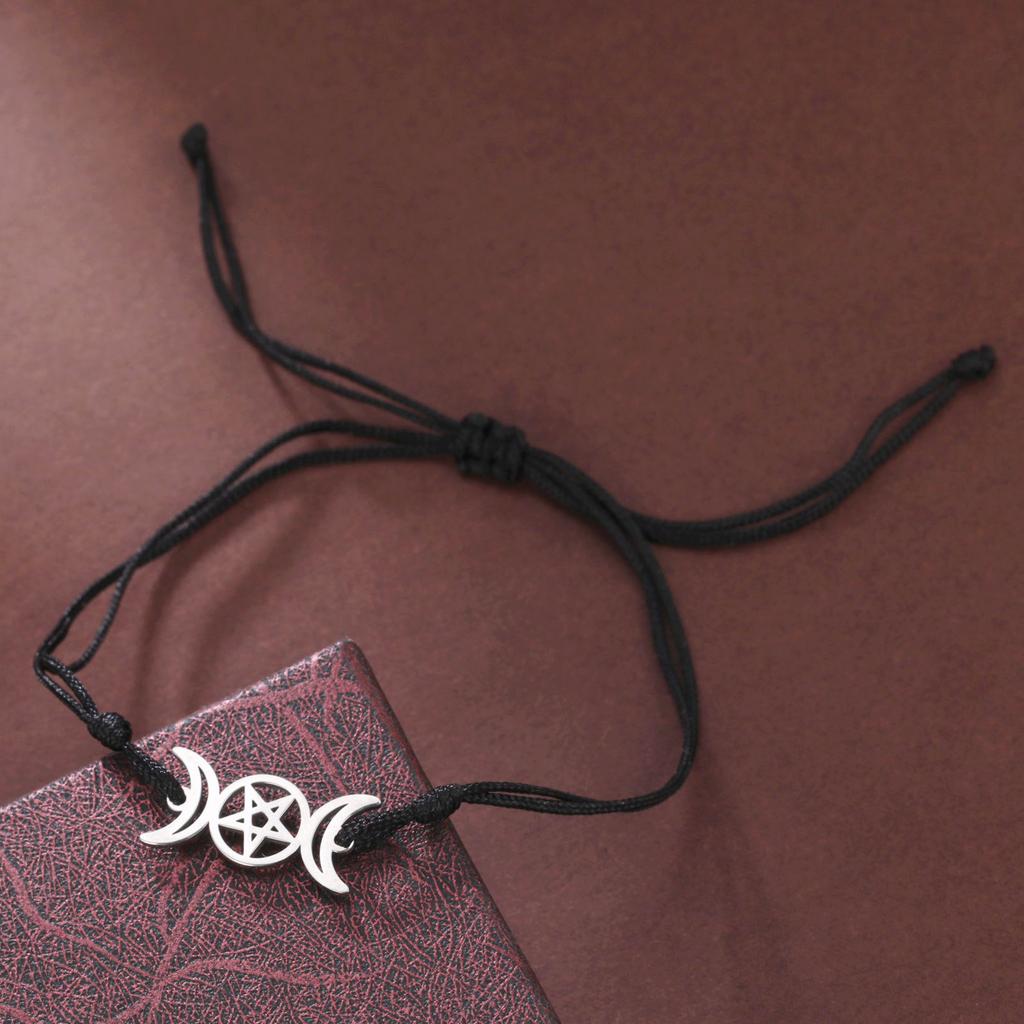 Cute Cartoon Fashion Anime Best Friend Bracelet Double Crescent Pentagram Hollow Jade Cord Woven Jewelry