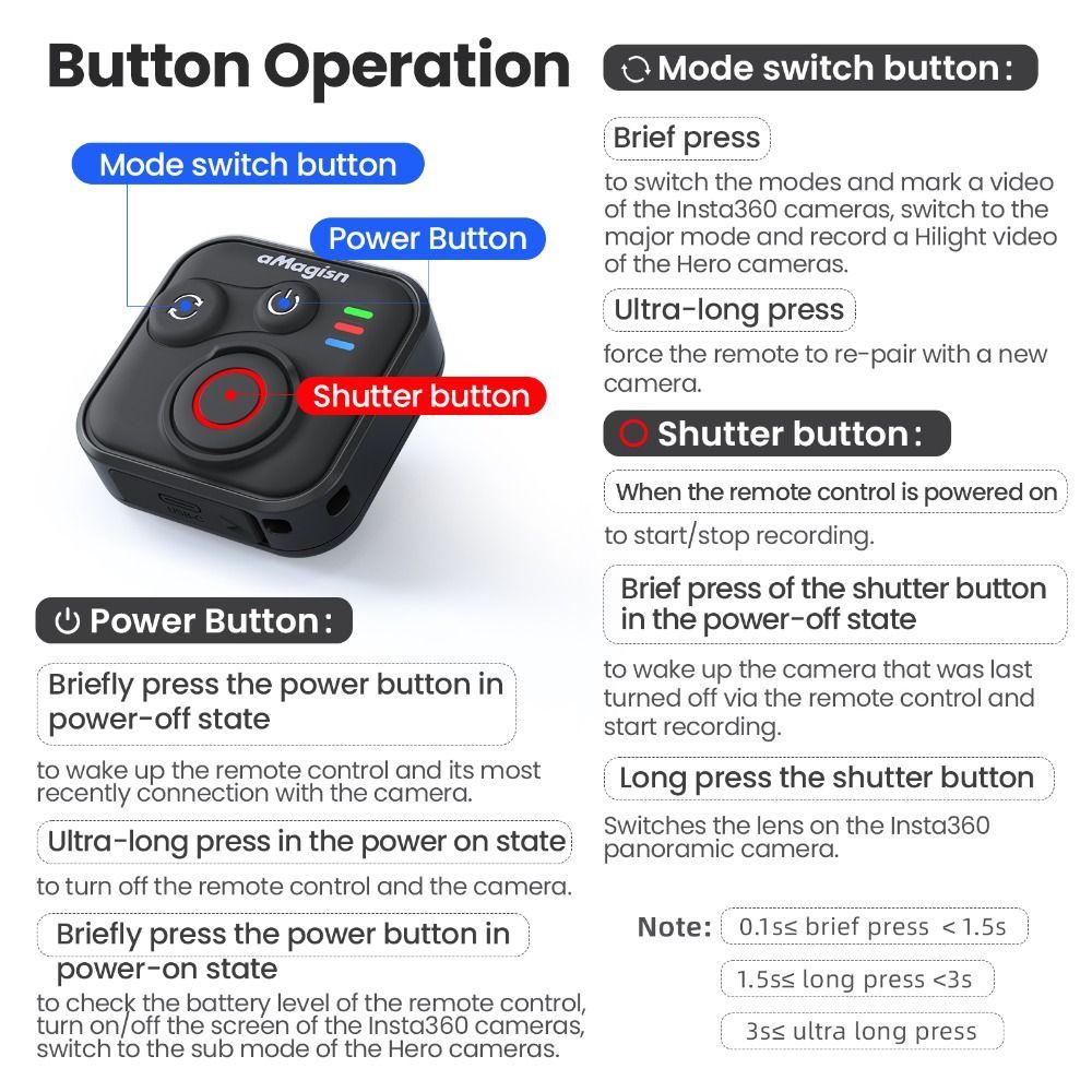 50M Bluetooth-Fernbedienung mit Armband Bluetooth-Controller für Insta360 X5/X4/AcePro 2