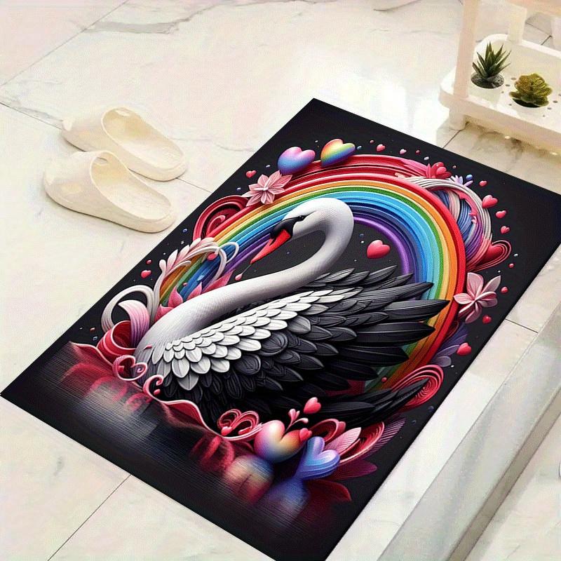 

1pc Rainbow and White Swan Print Design Area Rug - Soft, Anti-Slip, and Durable Gaming Room Decor for Bedroom 60cm by 90cm