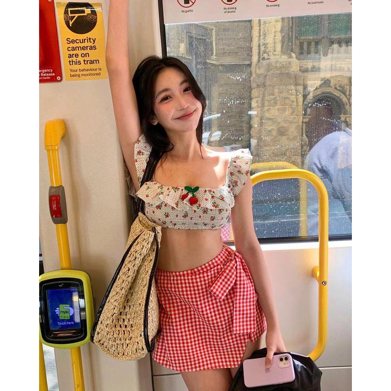 

Стиль Чистого Желания Сексуальный Топ на Бретелях Женский 2024 Весна/Лето Сексуальная Дофаминовая Одежда Короткие Принтованные Топы с Открытыми Плечами Picture color top S