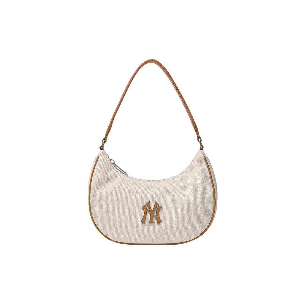 New MLB Polyester Blended Cotton Shoulder Bag Handbag Regular Unisex Beige & Brown 3ABQS014N-50CRD