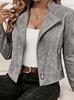 Women's clothing autumn and winter new suede solid color personalized lapel metal zipper jacket jacket