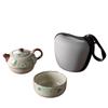 Ru Kiln Travel Tea Set 1 Teapot and 1 teacup, Ceramic Quick Cup, Simple Kung Fu Teaware Infuser, Portable Bag