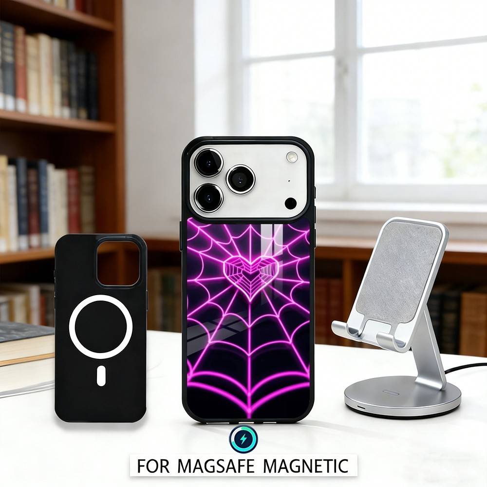 

Cool S-Spider Web H-Heart Phone Case For iPhone 17,16,15,14,13,12,Pro,Max For Magsafe Magnetic Wireless Charging iPhone11