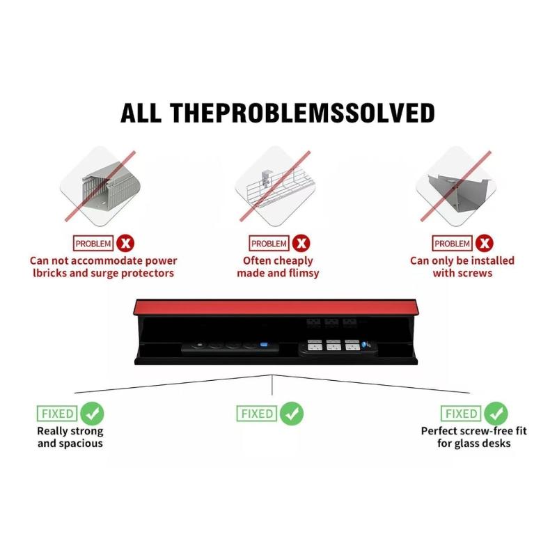 Pack of 2 Space Saving Cord Organizers Trays Under Desk for Neat Storage of Wires and Adapters in Office or Living Area