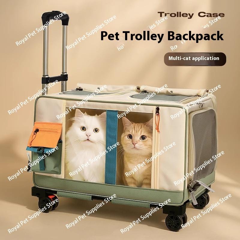 Trasportino Grande per Gatti e Cani con Finestre Trasparenti Doppi Spallacci e Design a Trolley da Viaggio Traspirante da Esterno