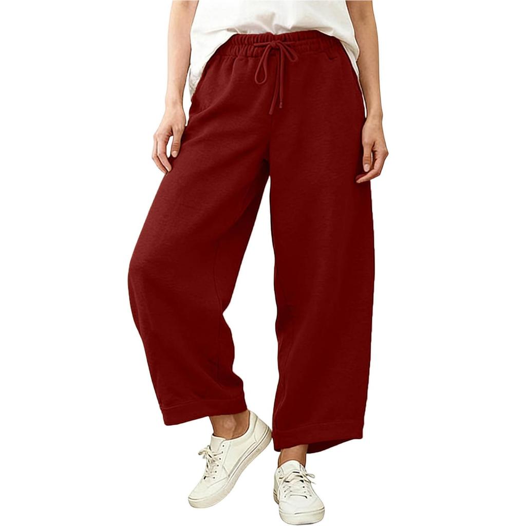 Pantaloni Larghi Casual in Lino da Donna Vita Elastica Versatili Business Casual Lavoro Pantaloni Palazzo con Tasche
