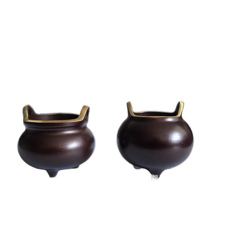 Antique-Style Brass Mini Incense Burner: Three-Legged, Pocket-Sized with Double Bridge Ear Design