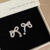 Elegant Zircon Bow & Pearl Stud Earrings - Silver Needle Style for Women