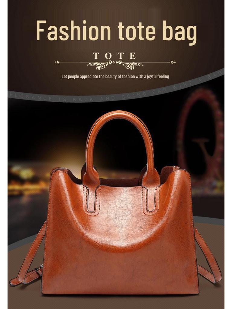 2024 New European & American Fashion Women's Oil Leather Handbag - Simple Versatile Shoulder & Crossbody Bag