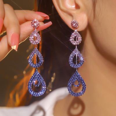 Mode, Mode, farbenfroher Luxus super Flash Strass lange Ohrringe Damen, geometrische hohle Wassertropfen Stecker