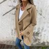 Women Solid Color Woolen Coat Mid-length Lapel Long Sleeve Single Breasted Outwear with Side Pockets Commuting Style