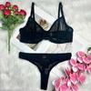Sheer Mesh Bra & Thong Lingerie Set with Garter