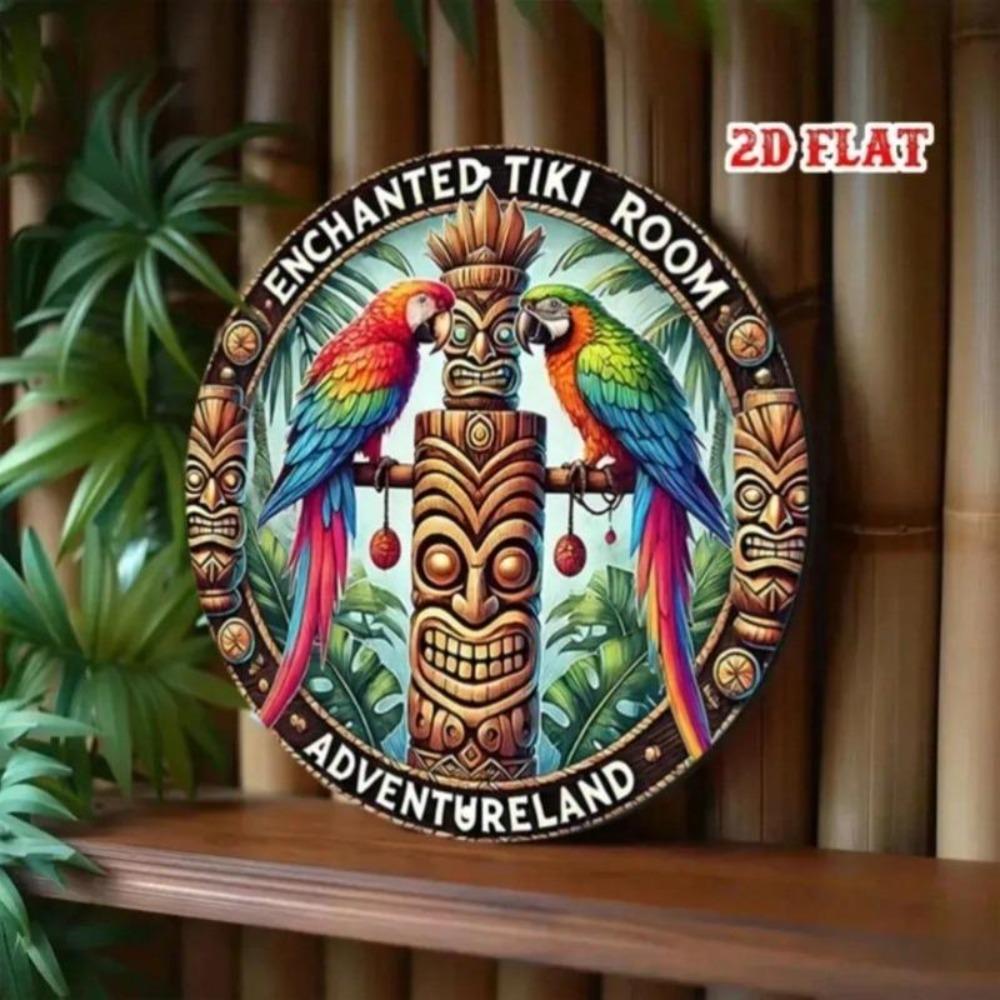 Metalowy Znak Tropicznego Papugi Tiki do Wystroju Kawiarni Baru Pokoju