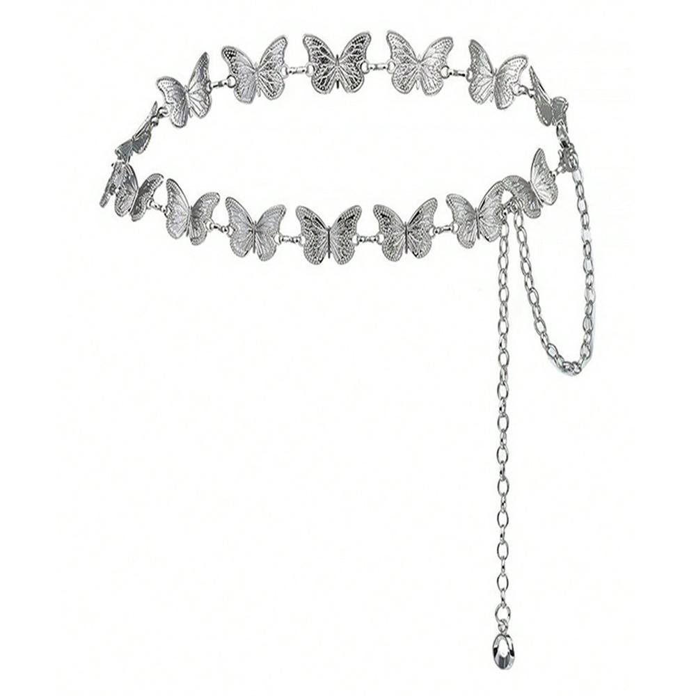 

1pc Fashion Butterfly Waist Chain Belt Female Designer Elegant Belts For Women High-end Luxury Brands Adjustable Dress Waistband срібний