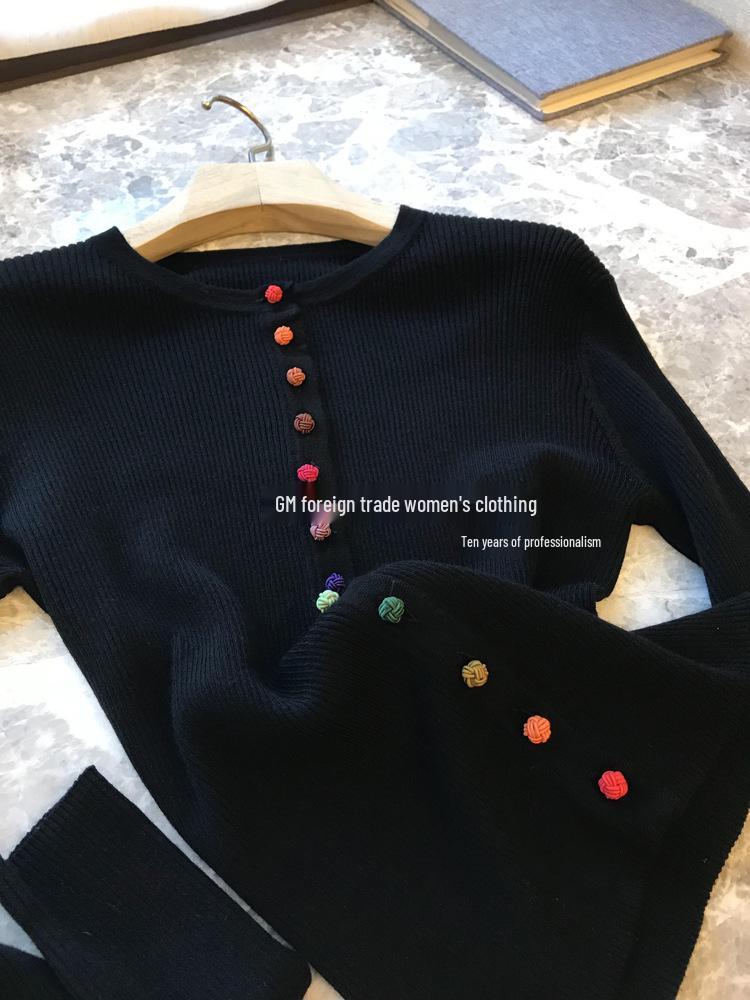 Chic Women's Cashmere Cardigan: Chinese Style, Round Neck, Colorful Button, Wool Knit Sweater