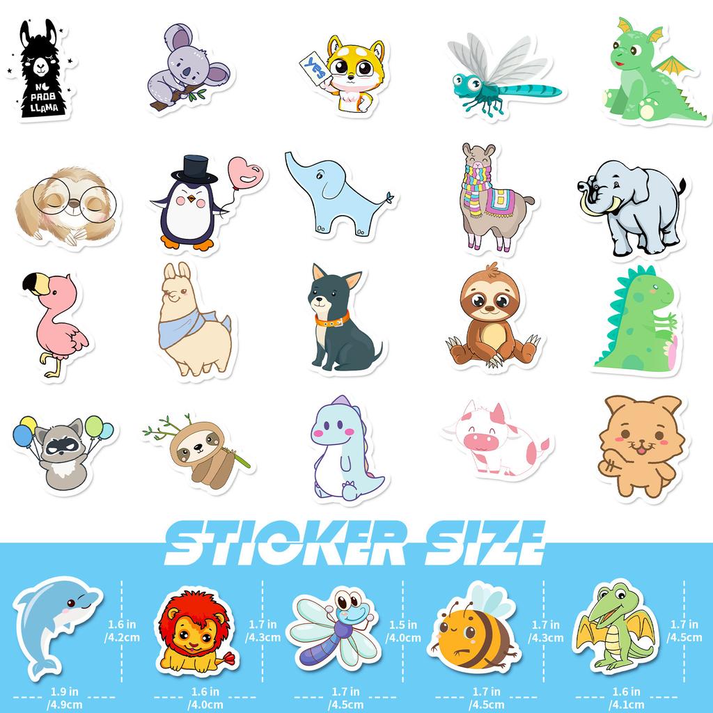 100 Kleine Größe 4cm Alpaka Kleine Tieraufkleber Waldtier-Sammlung Mix and Match Objekterkennungsaufkleber für Kinder