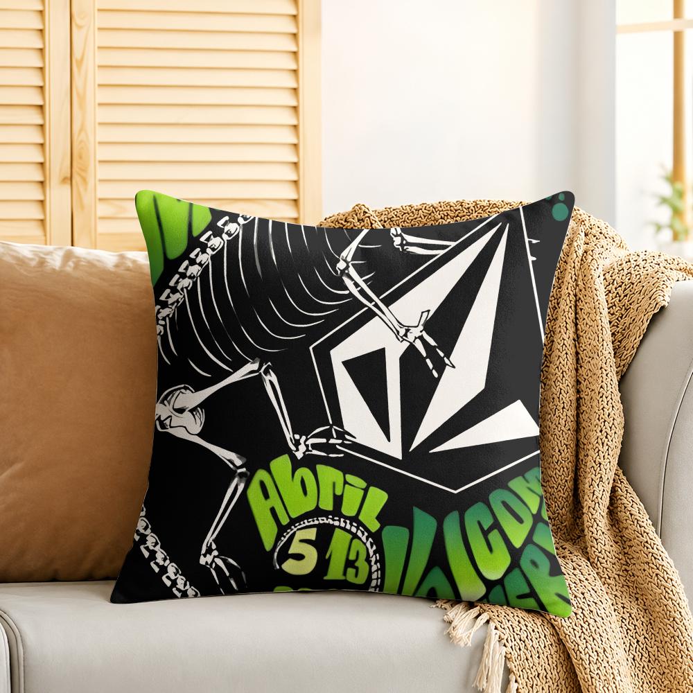 VVolcom Fashion Logo Cushion Cover Silky Short Plush Invisible Zipper Dustproof Sofa Pillow Case For Home Decor