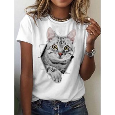 Tier-Serie 3D-gedrucktes Herren-Damen-Kurzarm-T-Shirt mit gerissener Katze Rundhals