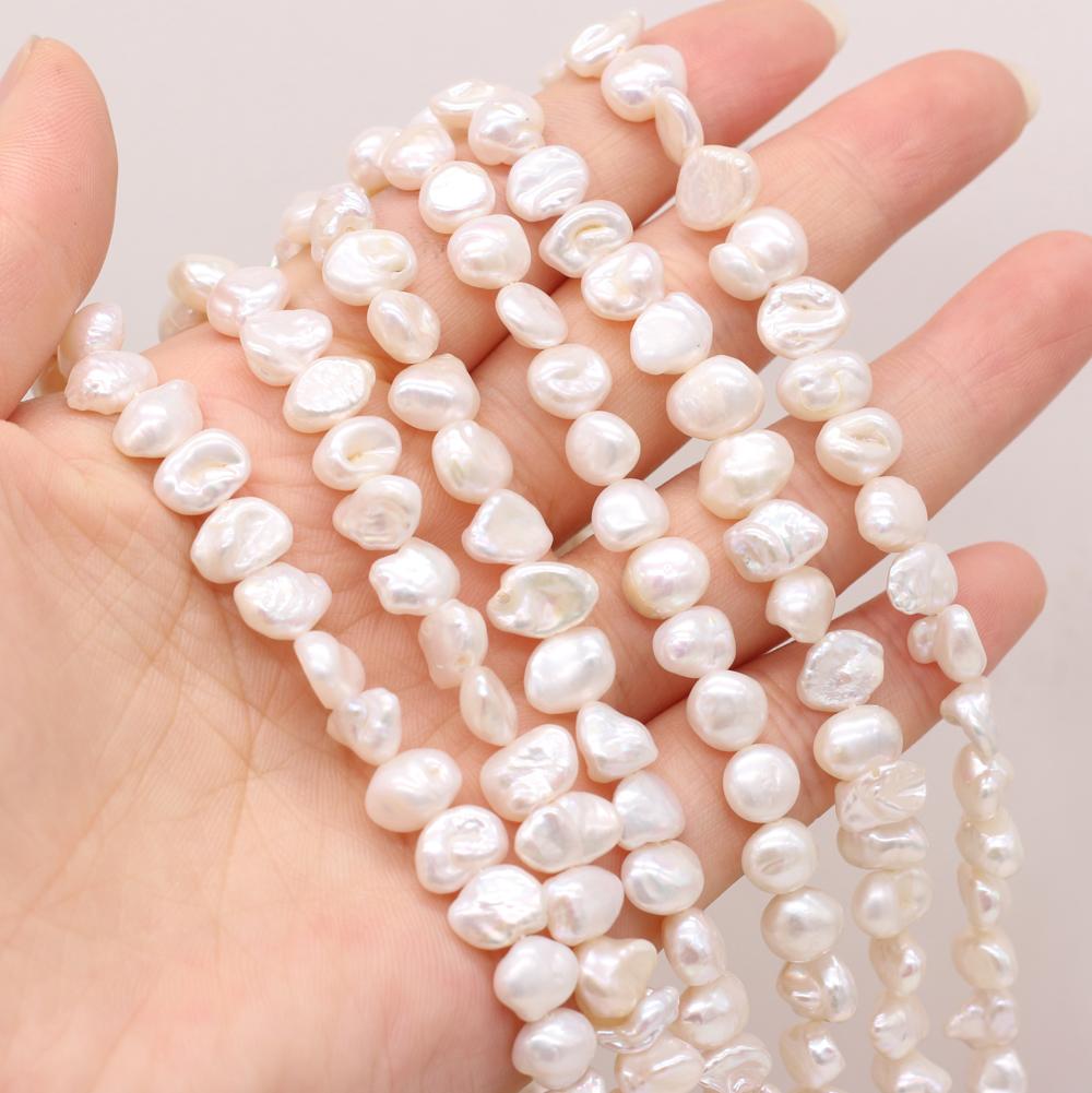 1String, 7-8mm White Natural Freshwater Pearls, Handmade Oblate Pearl Beads for Jewelry Making DIY Necklace Bracelet Accessories 36cm