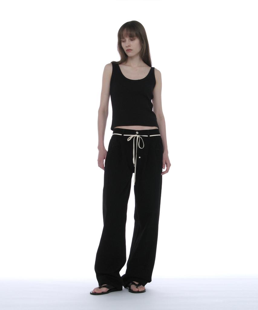 PARTIMENTO WOMEN Drawstring Reworked Pleated Baggy Jeans_Black