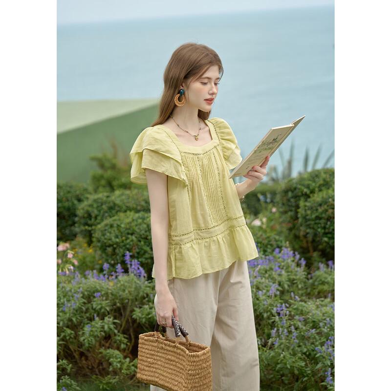 Muxiu Women's Korean Style Lace Stripe Babydoll Blouse
