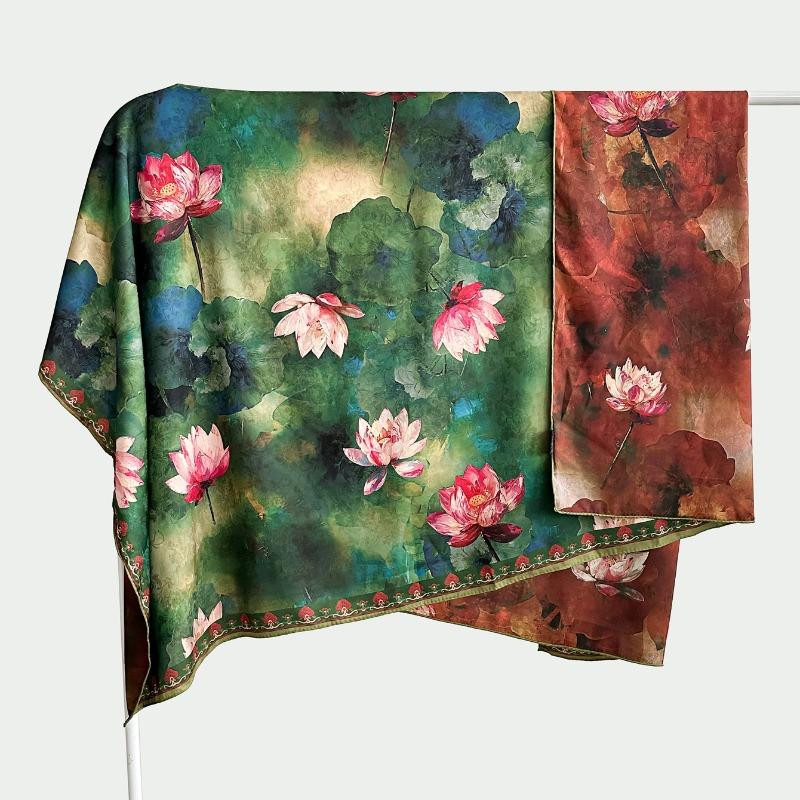 Chinese style fragrant cloud gauze square scarf silk scarf floralsprinting double-sided silk scarf shawl