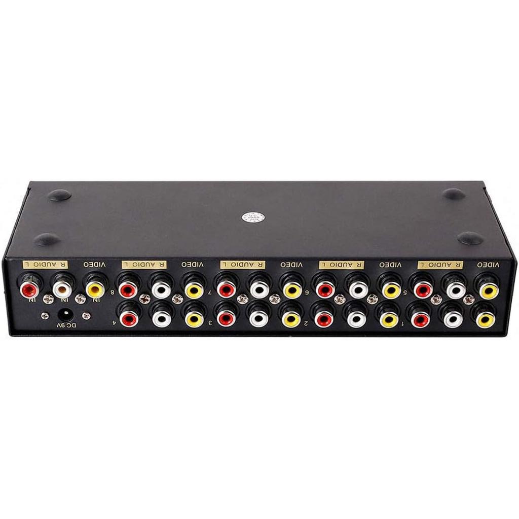 DTECH Powered 8 Way 3 RCA Splitter Box 1 in 8 Out Composite Video Audio Distribution Duplicator with Power Adapter Compatible with TV Projector