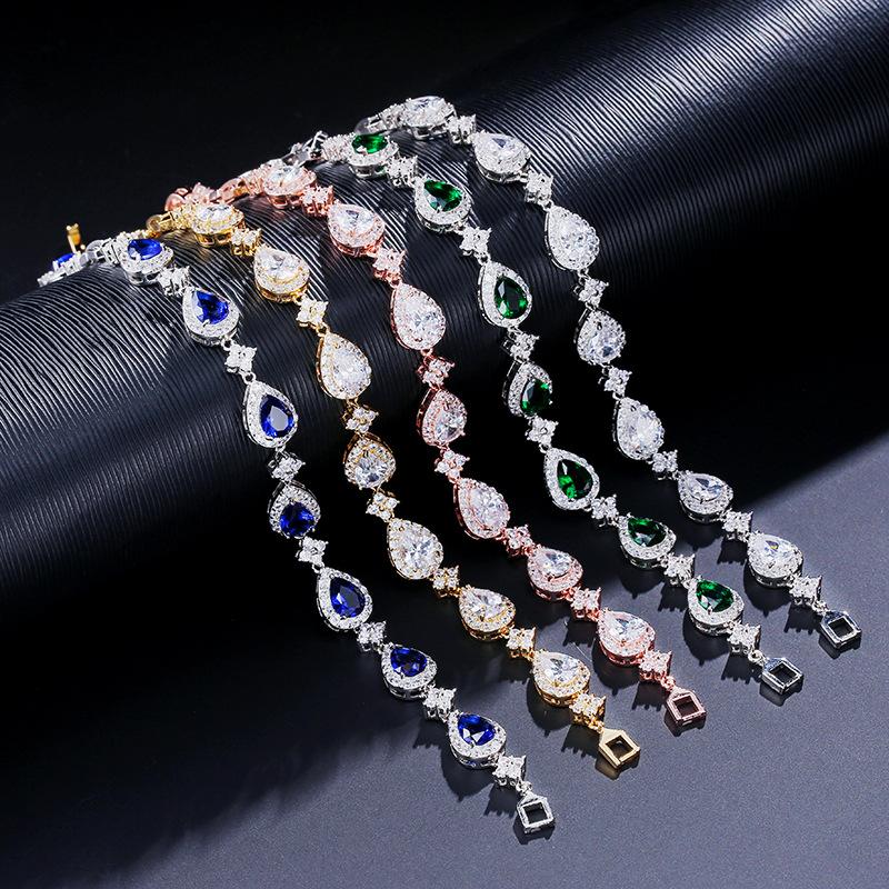 ODM Brass Teardrop Zircon Tennis Bracelet Cubic Zirconia Charm Durable Finish for Women Fashion Stores Gift Set