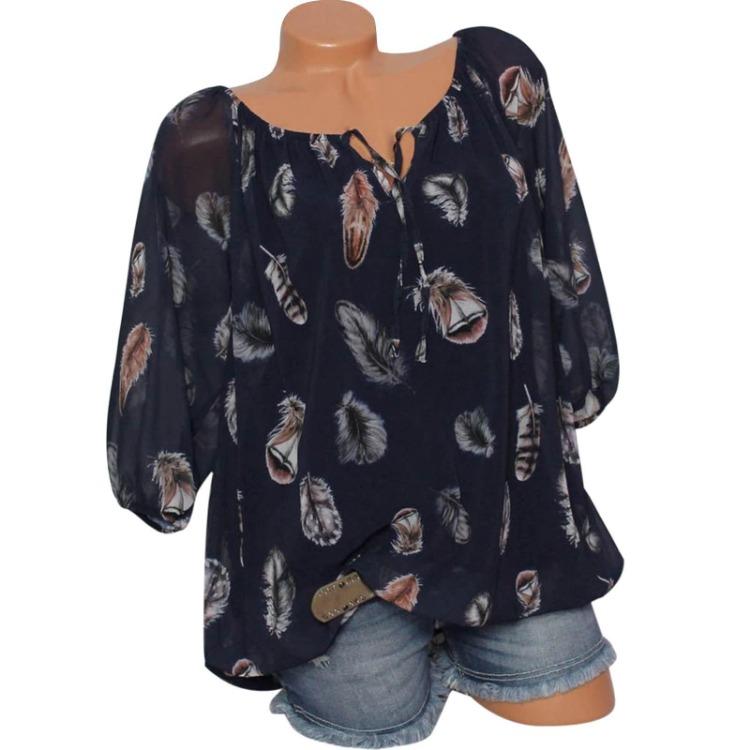 Women's Casual V Neck Flowy Printed Pullover T-Shirt Half Sleeve Top Fashion Qunide