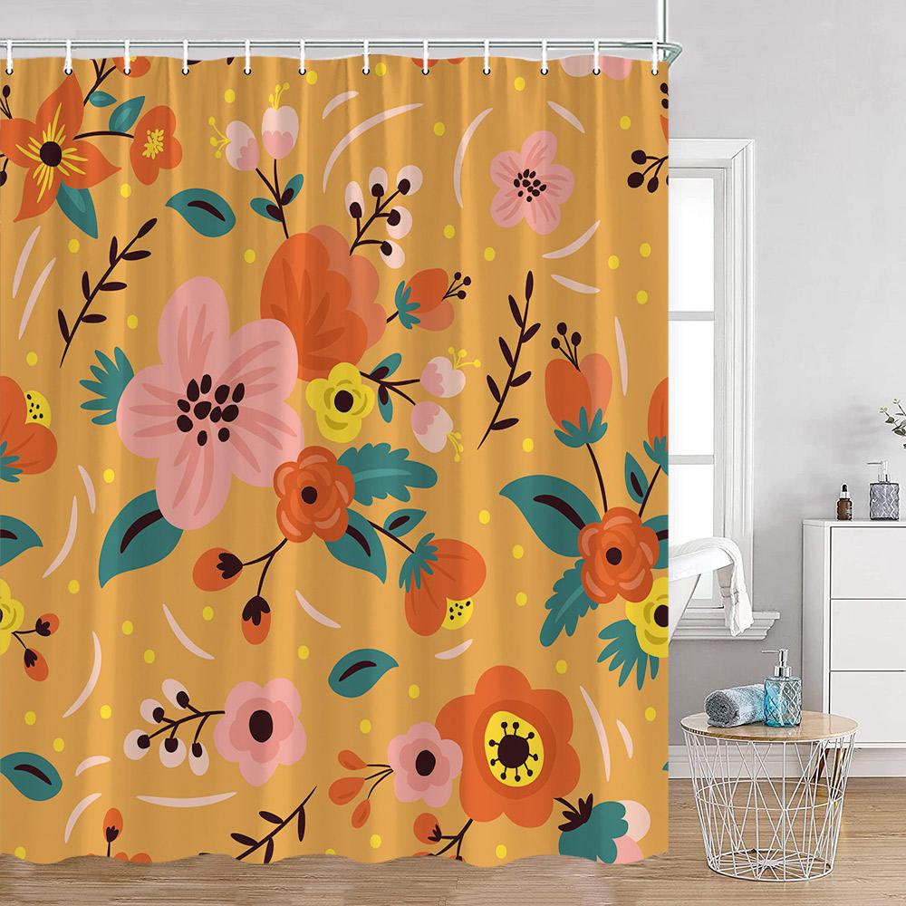 Colorful Flowers Shower Curtains Retro Flowers Bohemian Style Plants Botanical Bathroom Curtain Modern Minimalist Bath Curtain