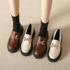 2024 Women Spring New Black Platform Flats Shoes Women Loafers Slip on Boat Shoes Metal Designer Casual Leather Oxfords