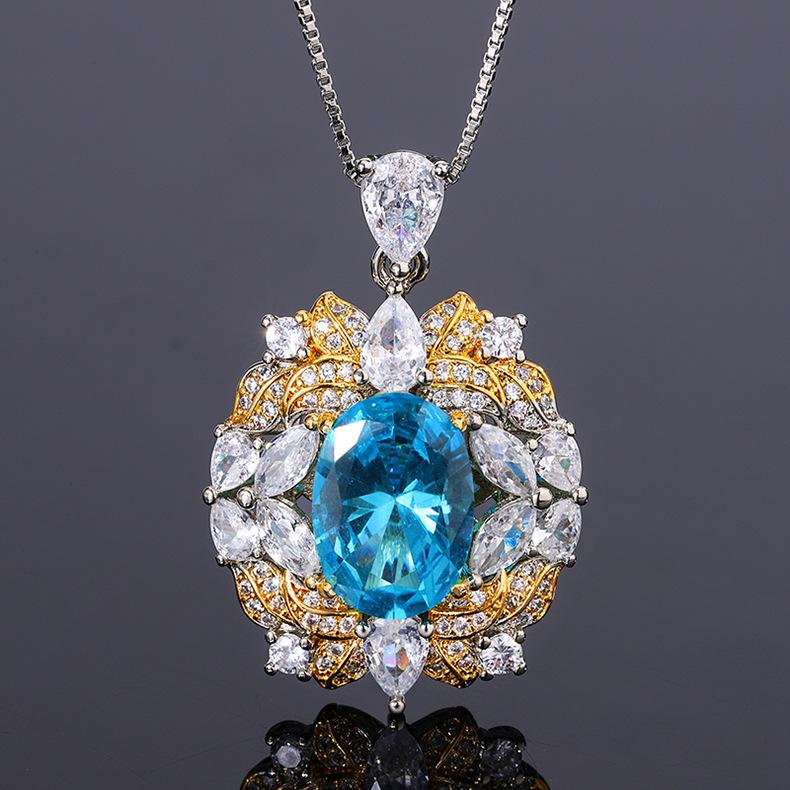 Hailanbao Necklace Zircon Paraiba Pendant Women's Emerald Ring Simulated Red Tourmaline