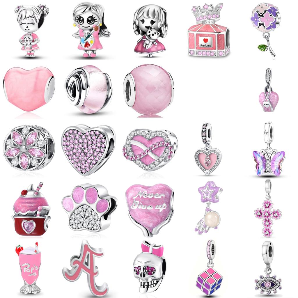 New Copper Trinkets Romantic Pink Series Perfume Ice Cream Charm Bead Fit Bracelet Necklace Jewelry For Women